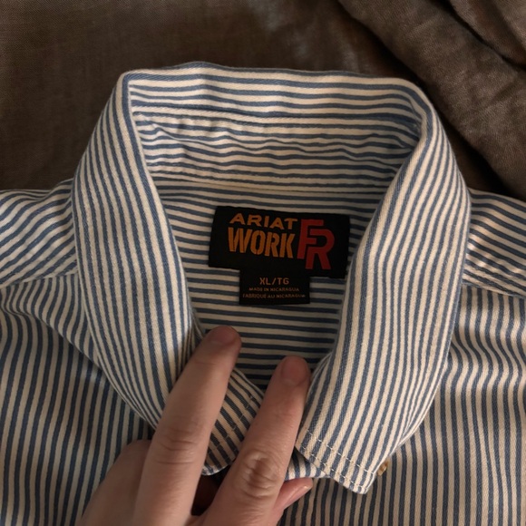 Ariat Men's FR Blue and White Striped Button Down Shirt - Picture 2 of 3